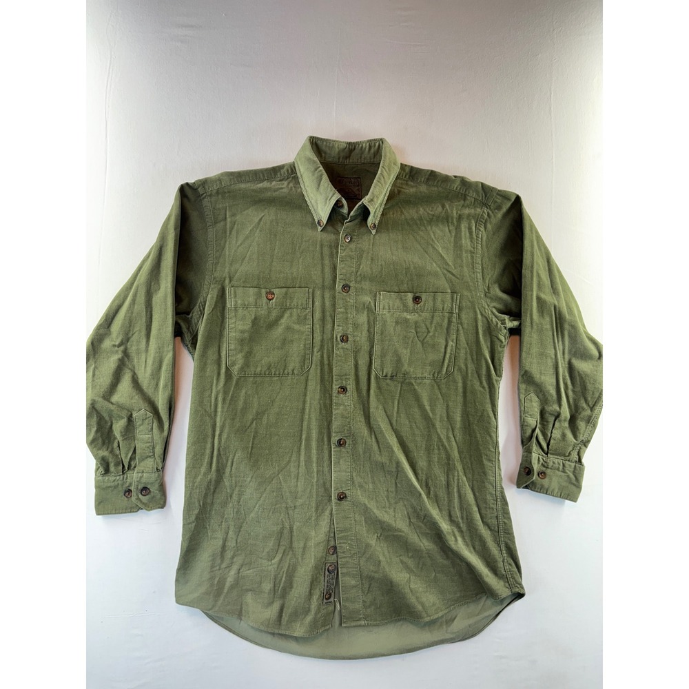Scott Barber Mens Olive Green Corduroy Button Down Shirt Long Sleeve Pockets M
